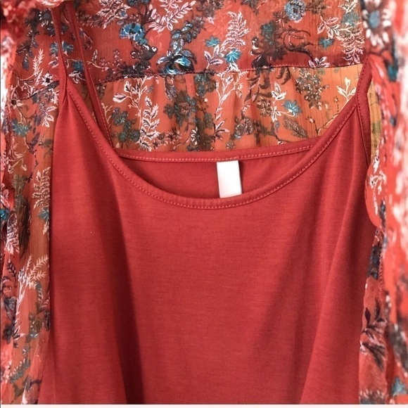 KNOX Rose crochet trim sheer boho bell sleeve floral top size M - Picture 8 of 10